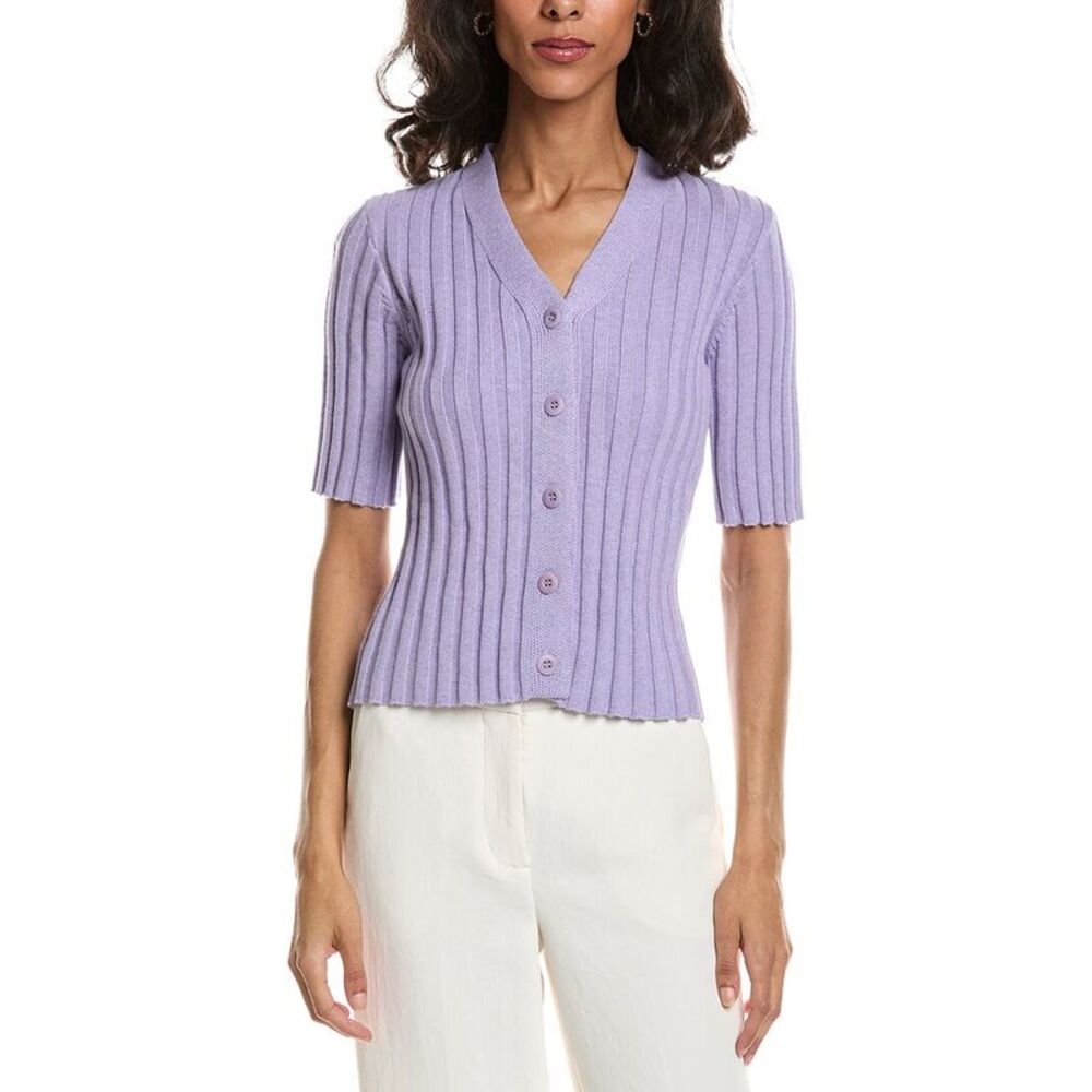 Forte Womens  Elbow Sleeve Rib Cardigan, Purple